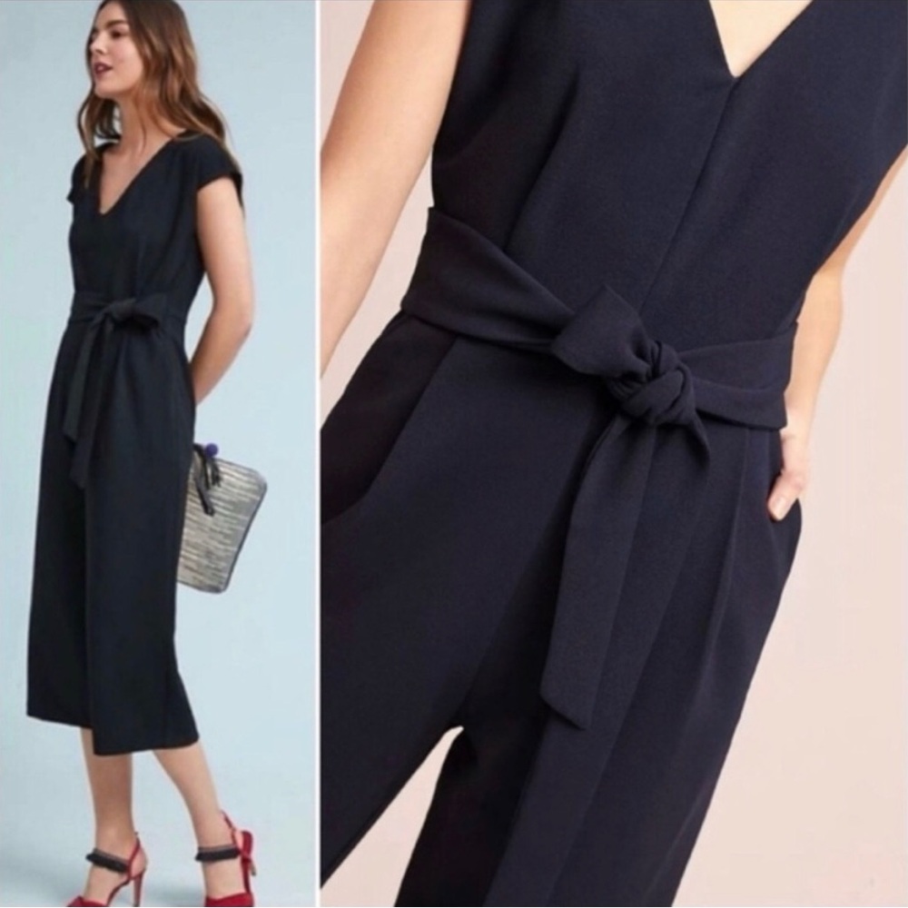 Anthropologie Ett:tea black V-Neck Belted Jumpsuit